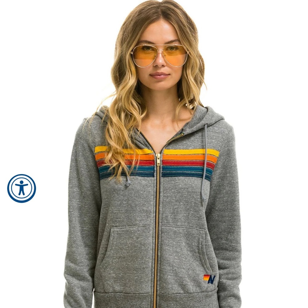 Aviator Nation 5 Stripe Hoodie - Heather Gray